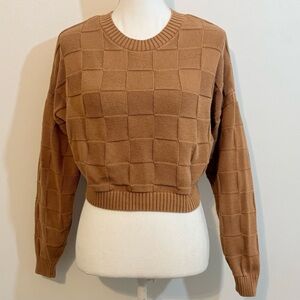 Hollister Camel Brown Textured Checkerboard Knit Sweater — Size Medium